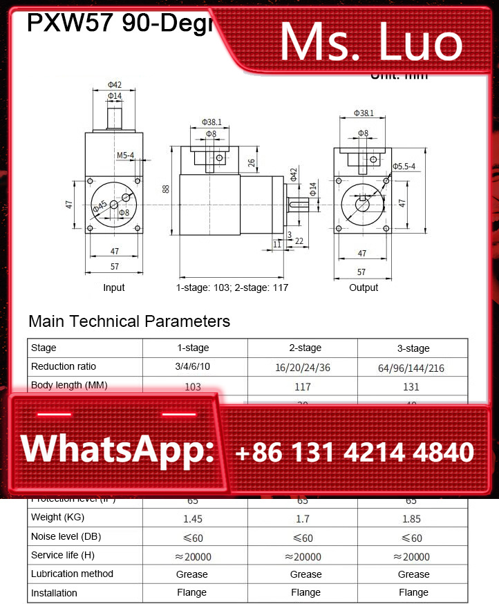 Planetary Gearbox Nema 23 - Планетарный редуктор PXW57 с углом 90