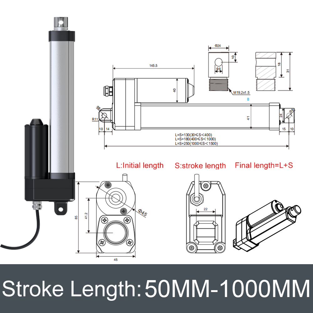 Линейный привод DC12V/24V, ход – обзор и цена Linear Actuator Electric 1000Mm